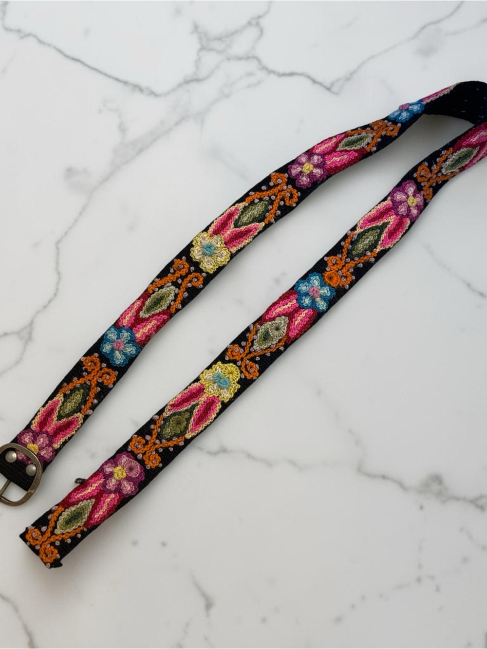 Kids Embroidered Floral Black Strap Belt